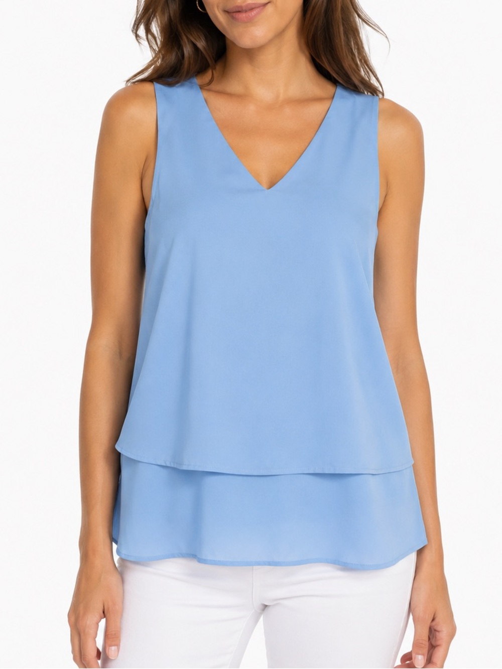 Michael‎ Kors Women’s Layered V-Neck Tank Medium Light Blue